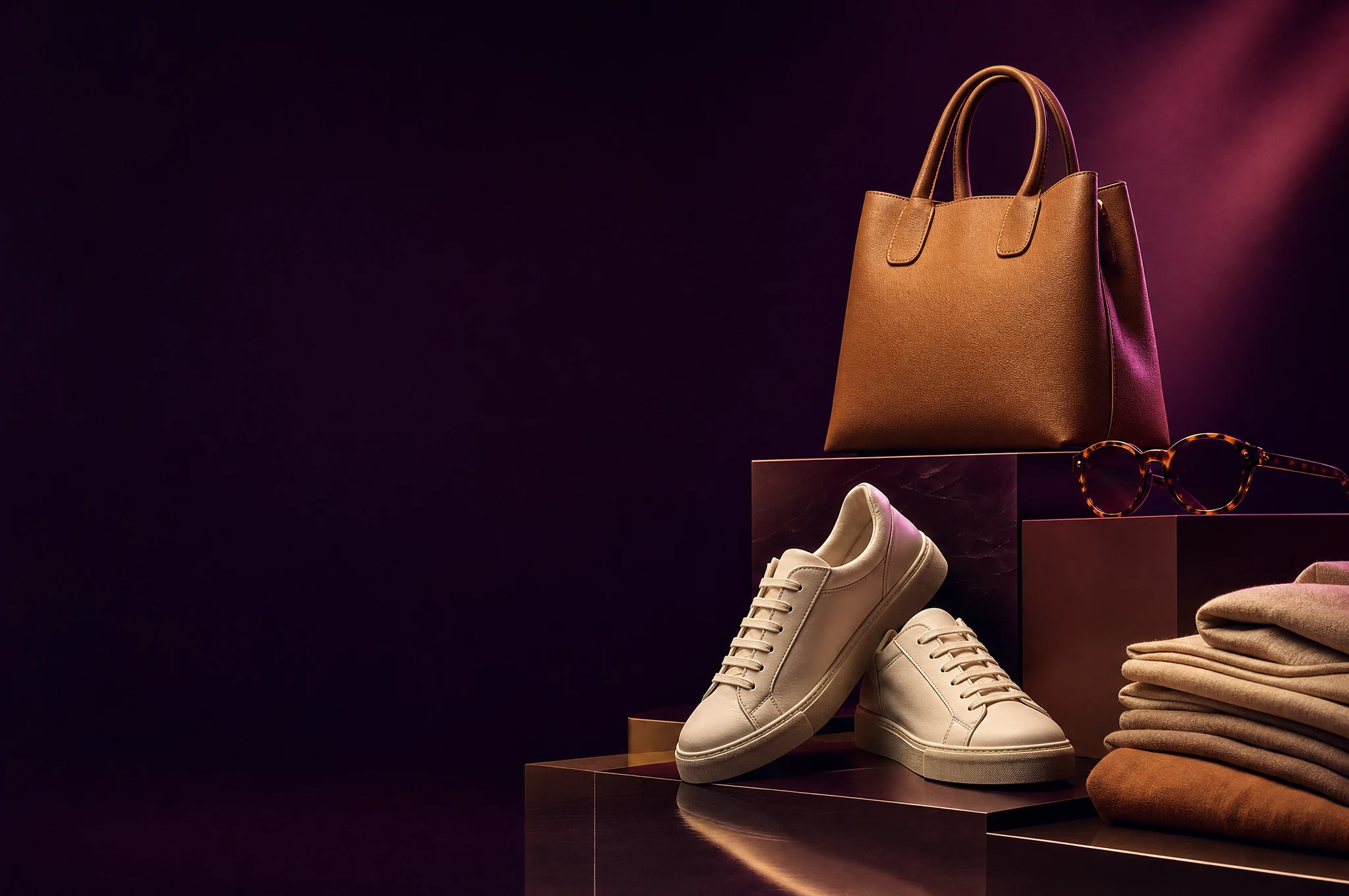 Bolsa, roupas, óculos e tênis em composição de moda